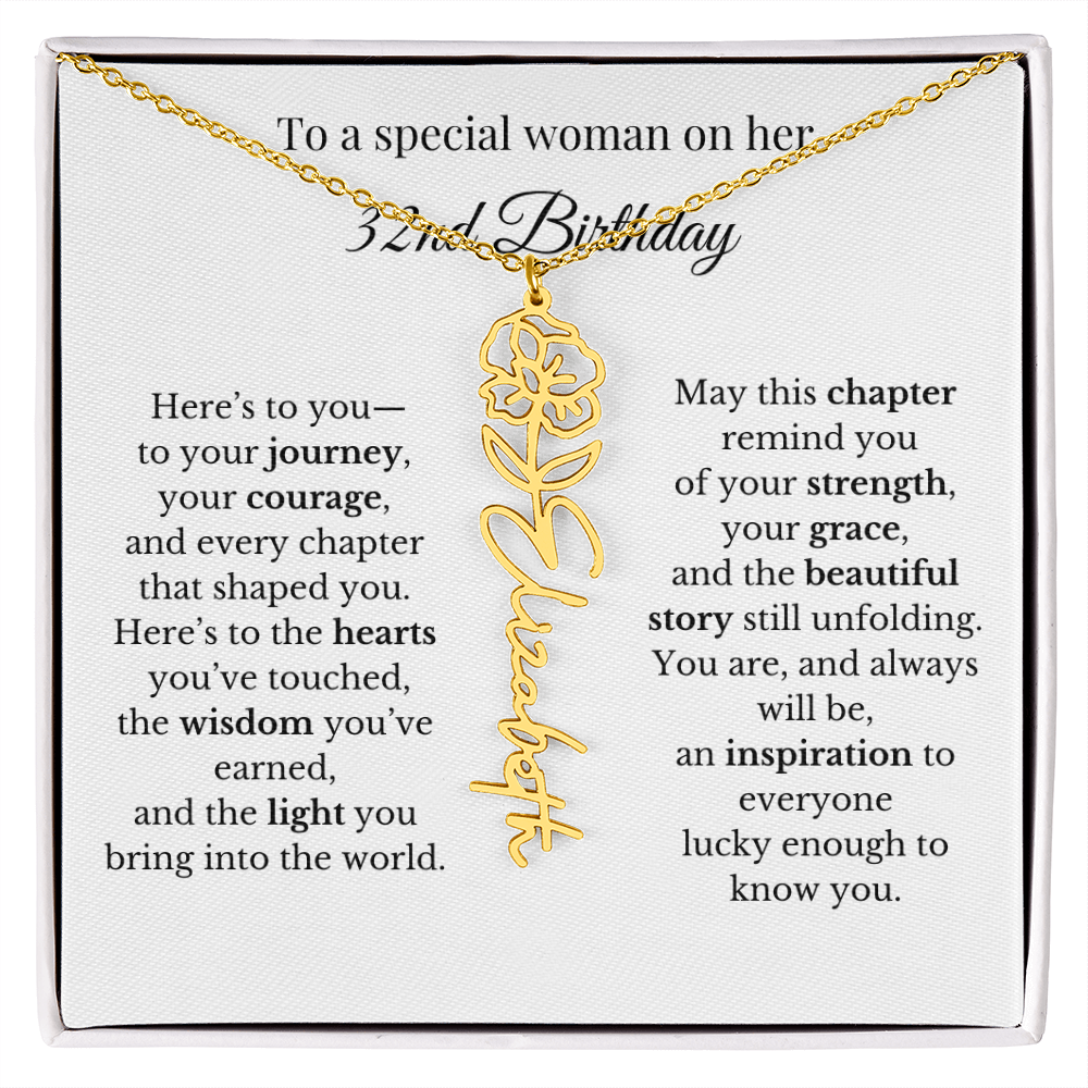 32nd Birthday Gift for Her Birth Flower Name Necklace