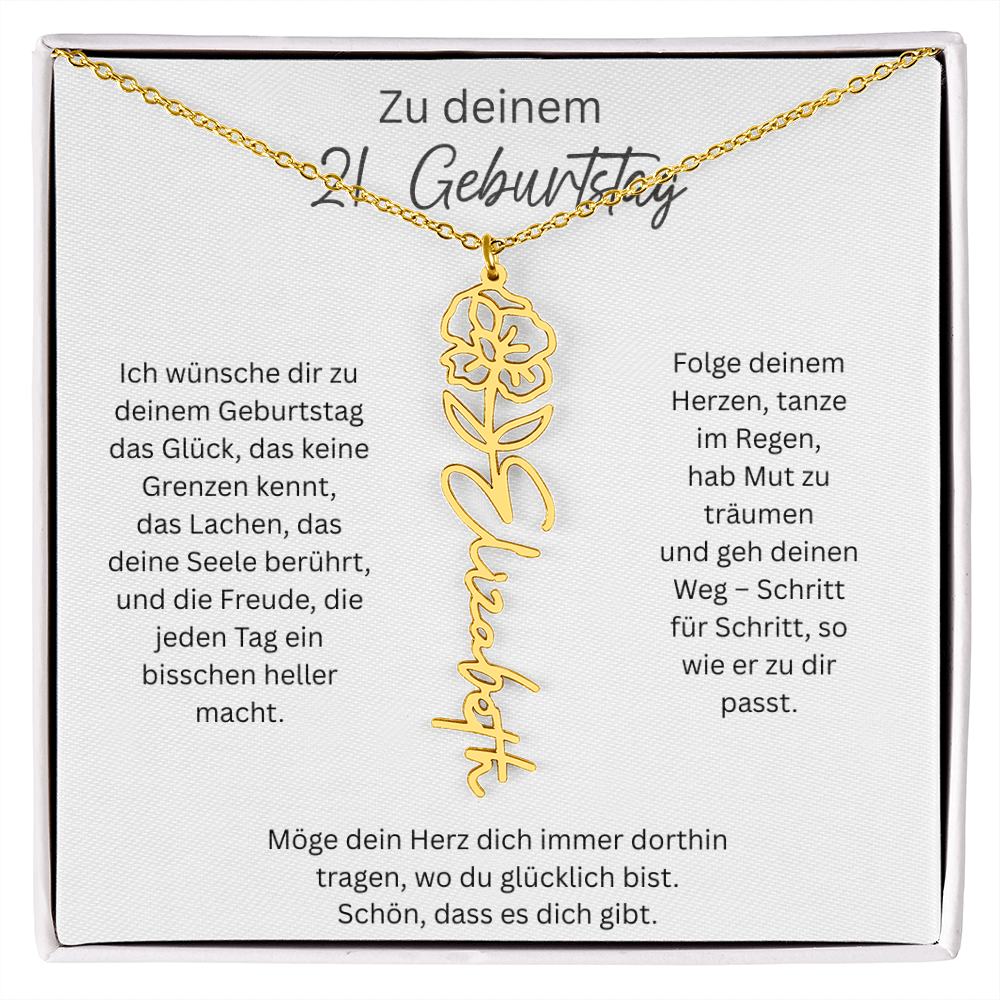Geburtsblumen Namenskette zum 21 Geburtstag personalisiert Name Kette Gravur Geschenk