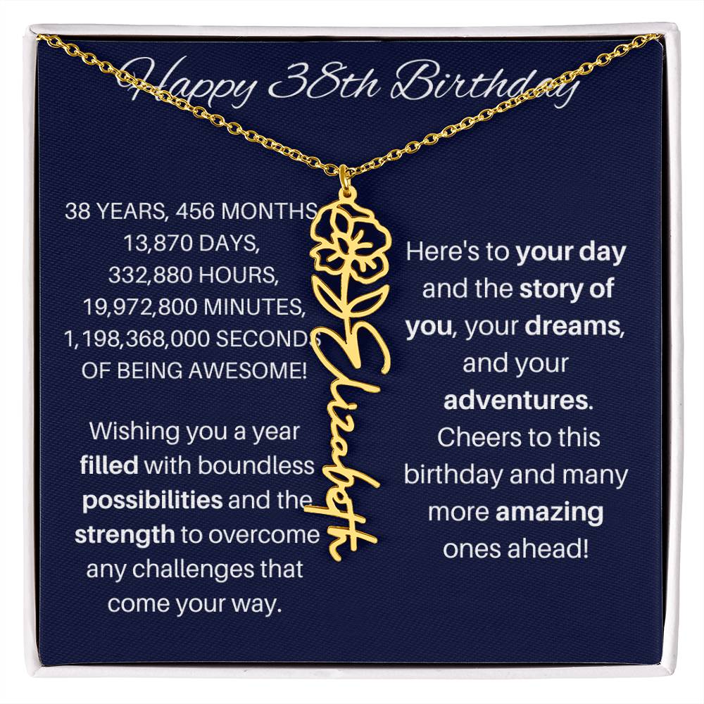 38th Birthday Birth Flower Necklace