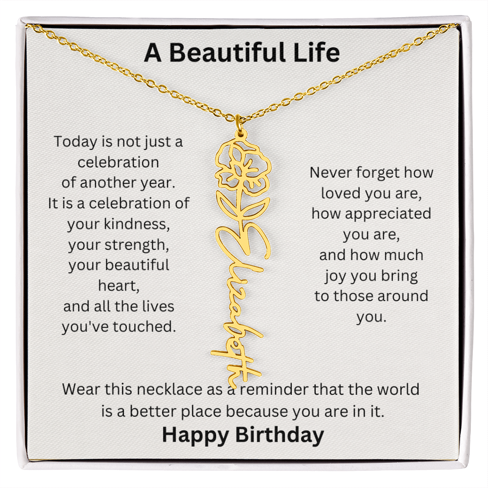 Personalized Birth Flower Name Necklace Birthday Gift for Her