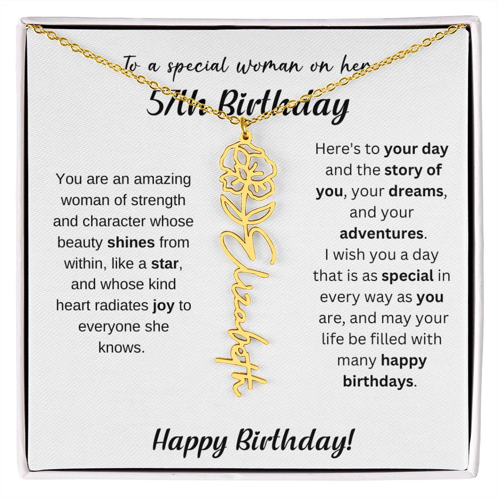 57th Birthday Gift Birthflower Necklace