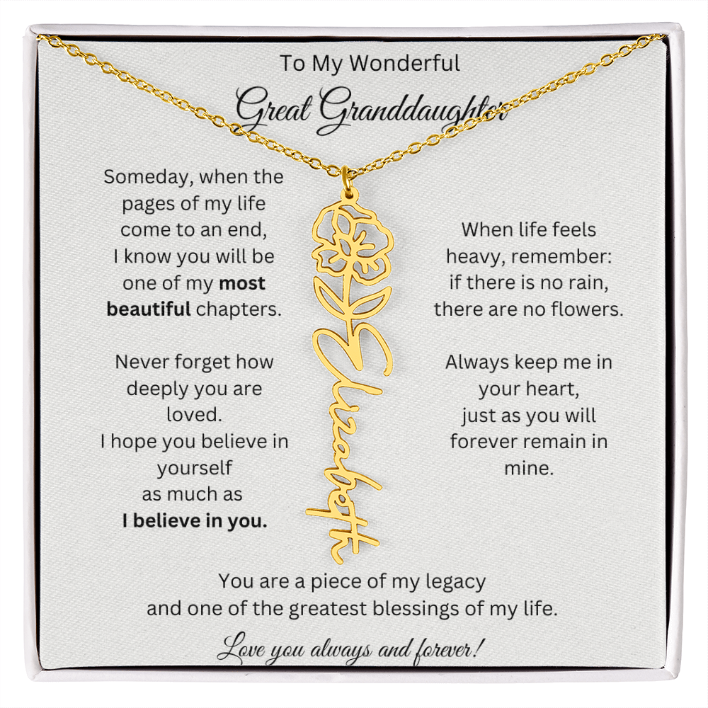 Great Granddaughter Gift - Custom Birth Flower Name Necklace