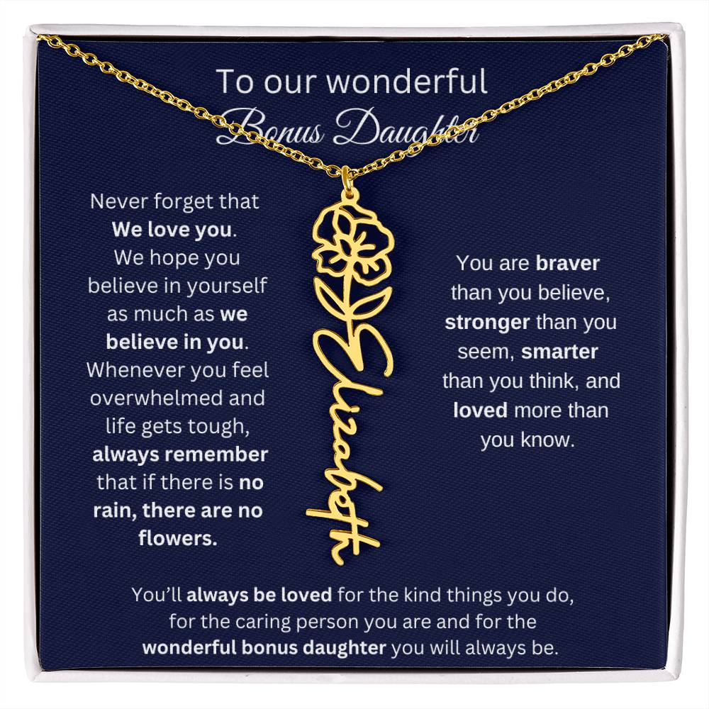 To Our Wonderful Bonus Daughter Personalized Birth Month Flower Necklace 1