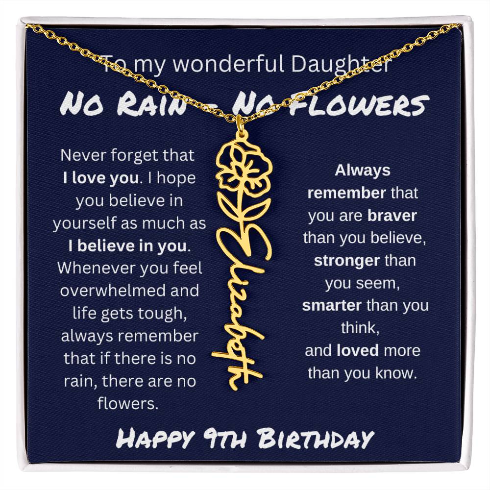 No Rain - No Flower | Happy 9th Birthday | Flower Name Necklace