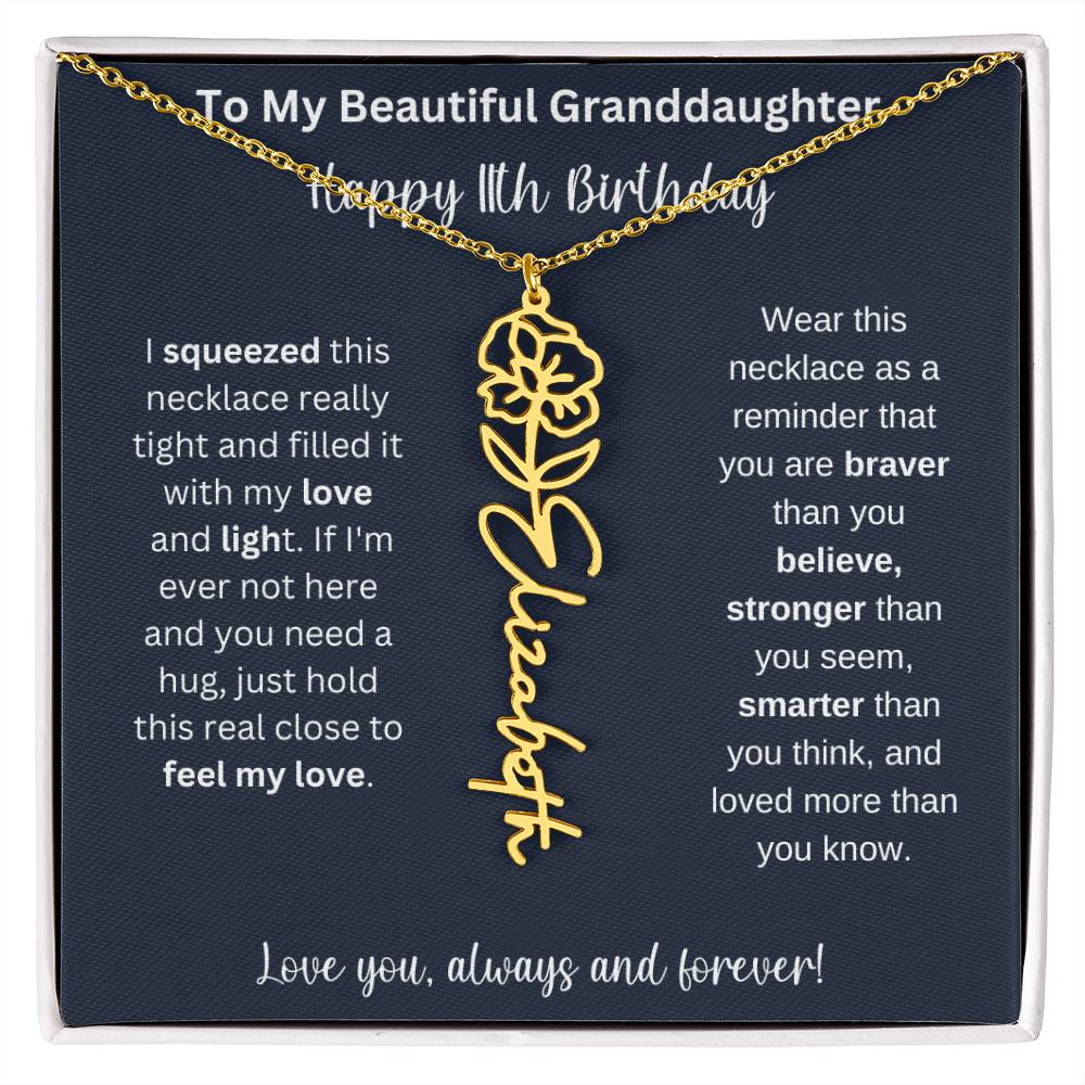 Flower Name Necklace 11th Birthday Necklace Gift To My Granddaughter