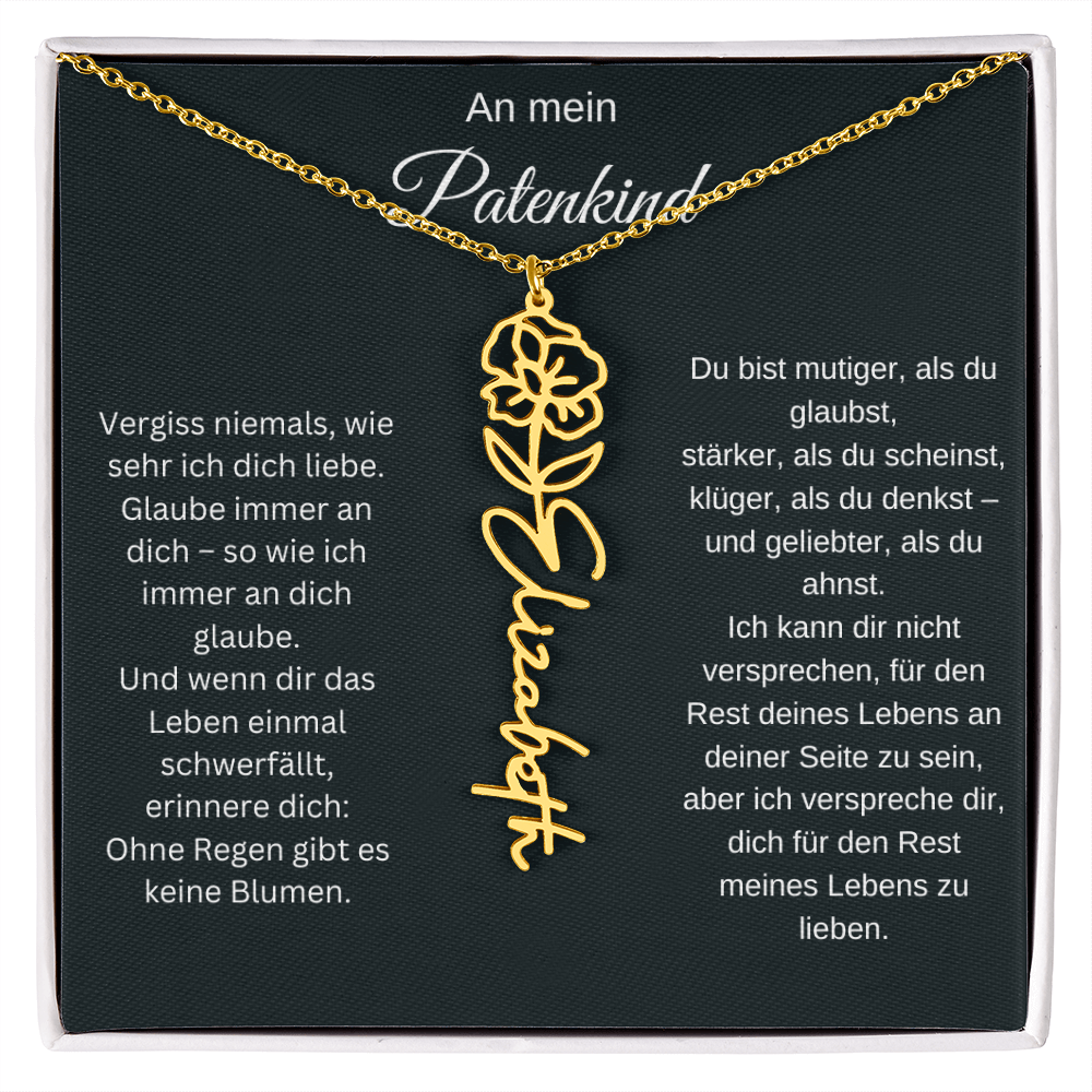 An mein Patenkind Geburtsblume Namenskette Silber Gold personalisierte Gravur
