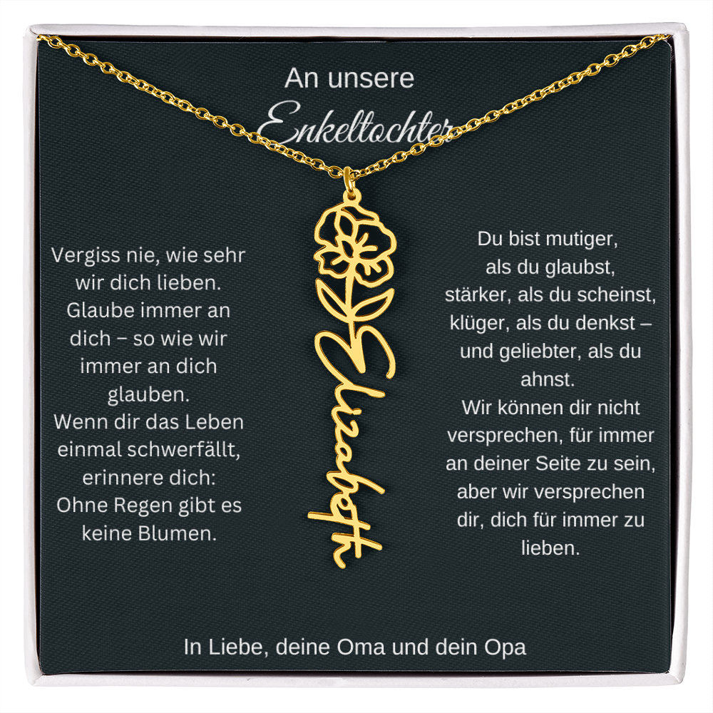 Geburtsblume Namenskette Enkeltochter Silber Gold personalisierte Gravur Kette Geschenk