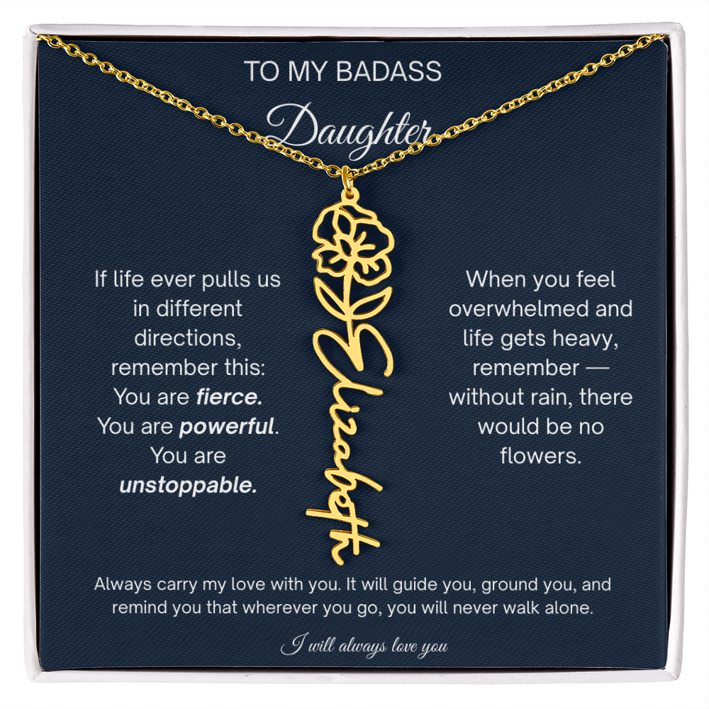 Badass Daughter Personalized Birth Flower Name Necklace