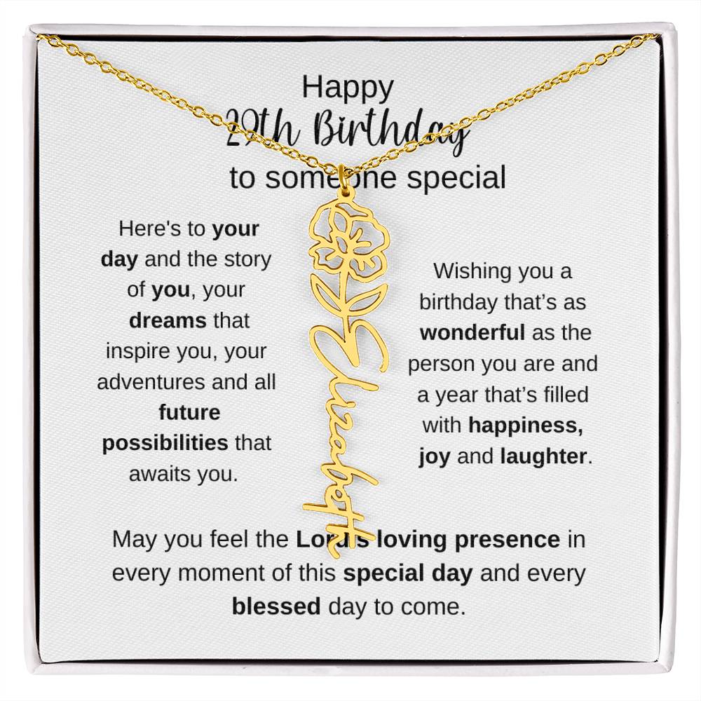 Happy 29th Birthday To Someone Special - Flower Name Necklace