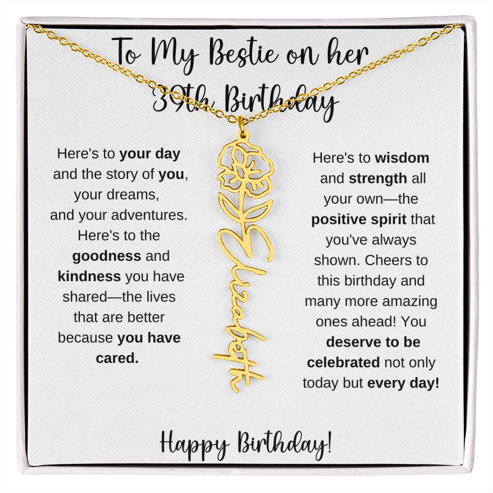 To My Bestie Happy 39th Birthday - Flower Name Necklace