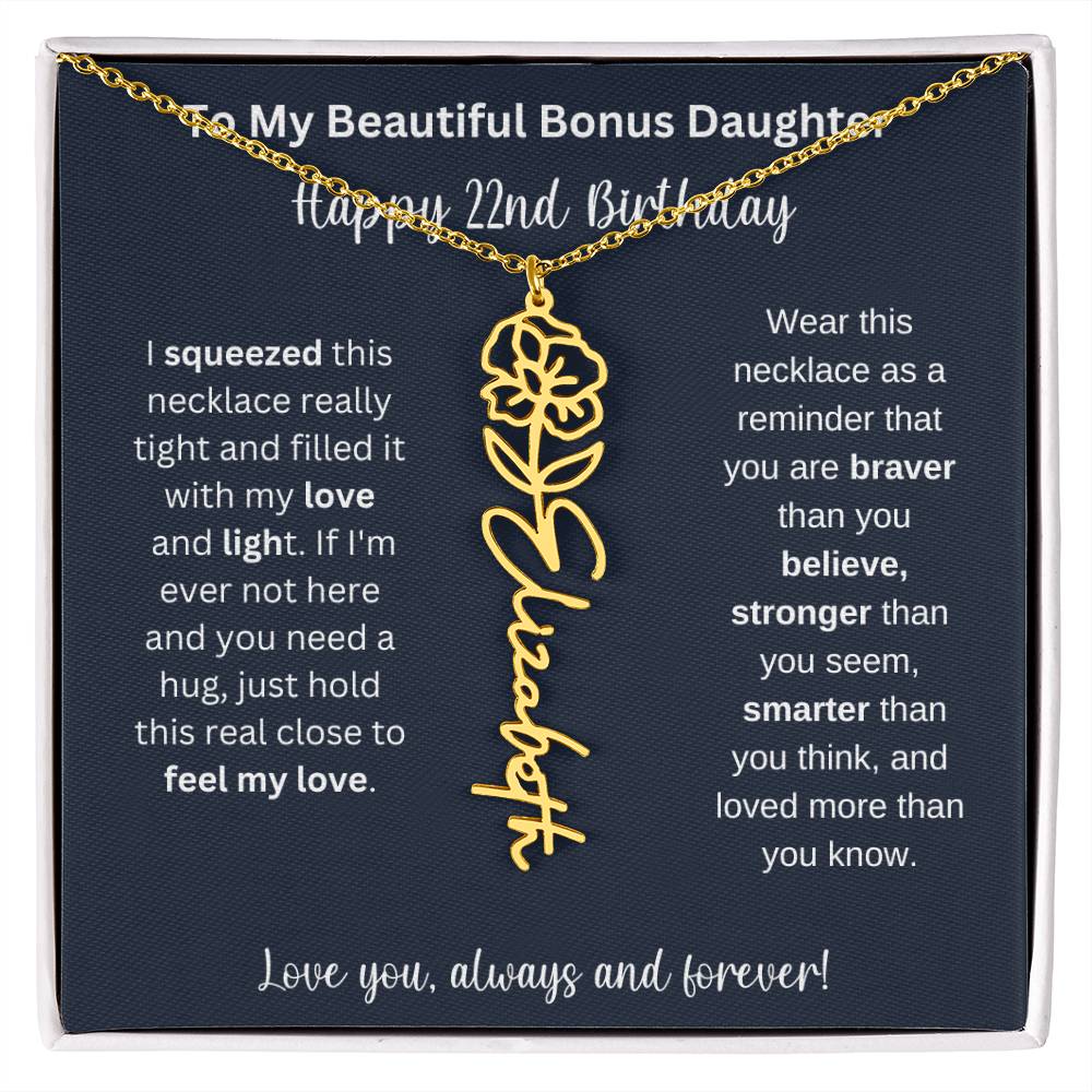 To My Beautiful Bonus Daughter | Happy 22nd Birthday | Flower Name Necklace