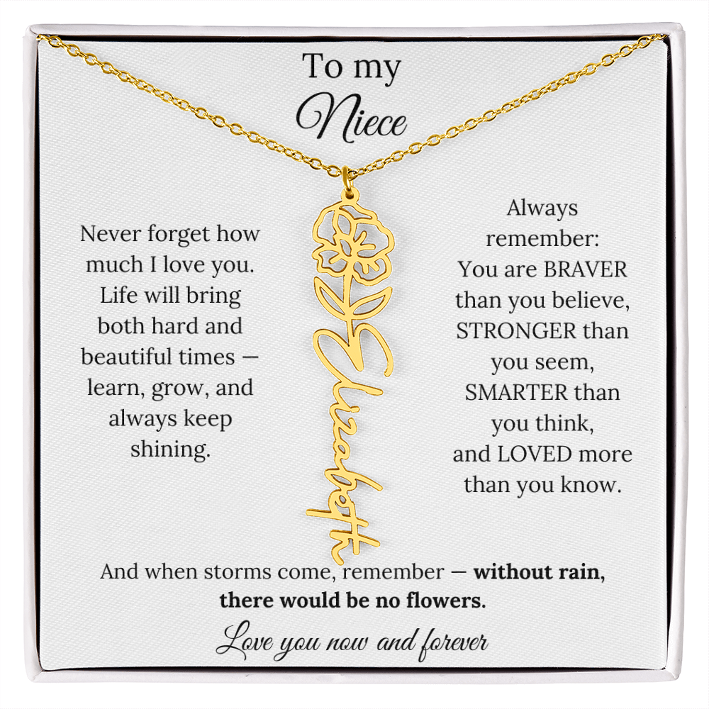 To My Niece Birth Flower Name Necklace From Aunt
