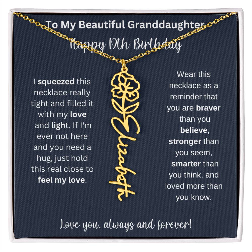 Flower Name Necklace 19th Birthday Necklace Gift To My Granddaughter