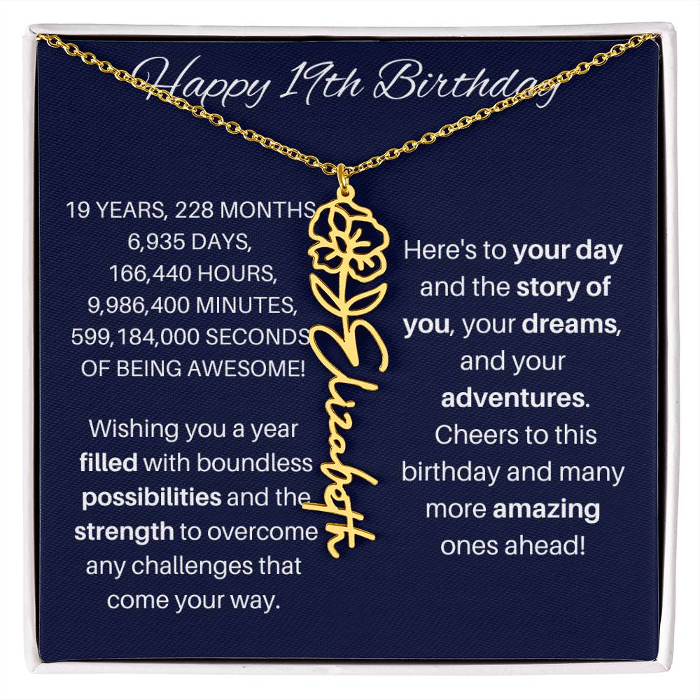 19th Birthday Birth Flower Necklace