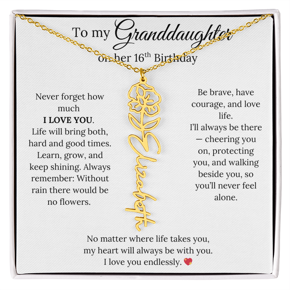 16th Birthday Gift For Granddaughter - Personalized Flower Name Necklace