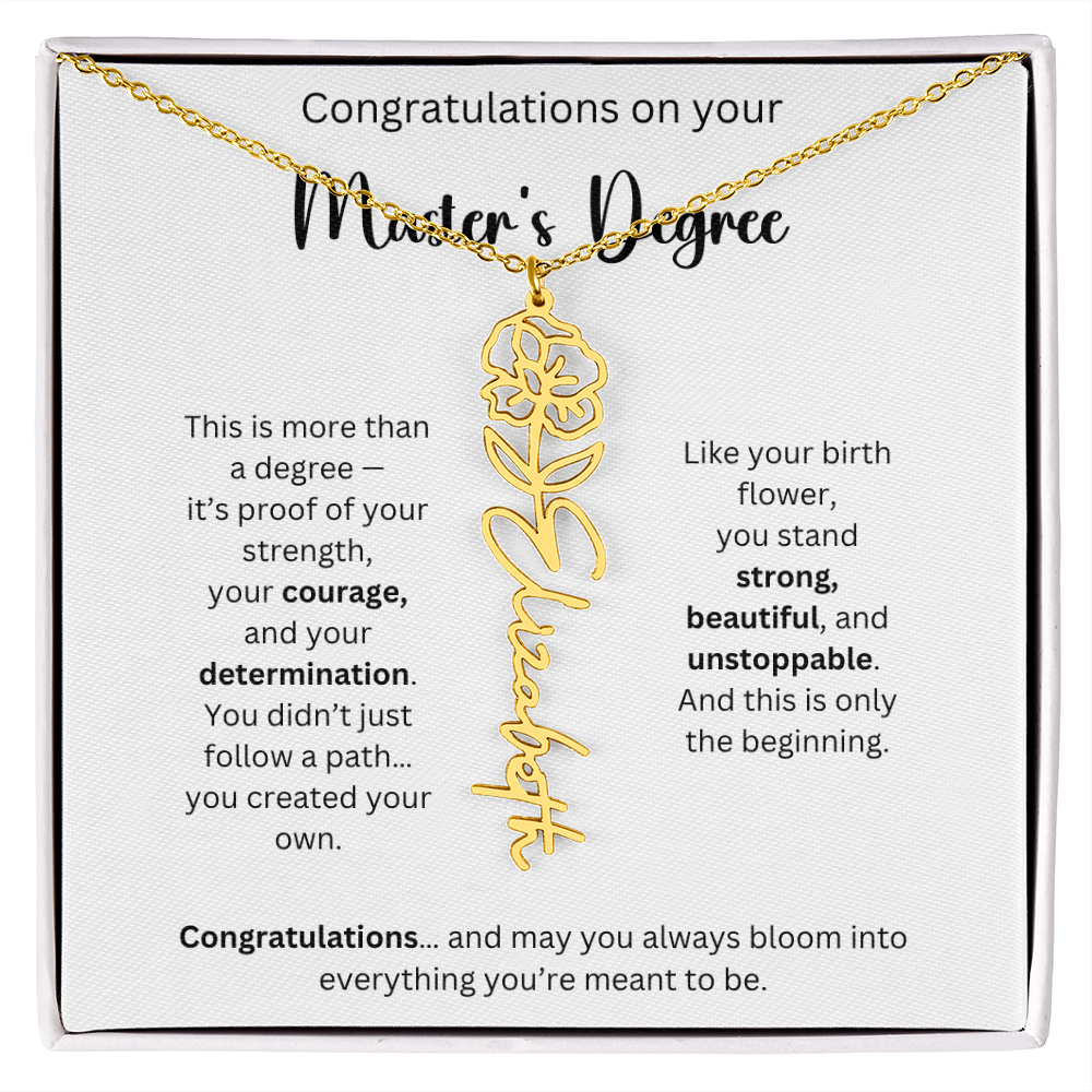 Masters Degree Graduation Gift - Personalized Birth Flower Name Necklace