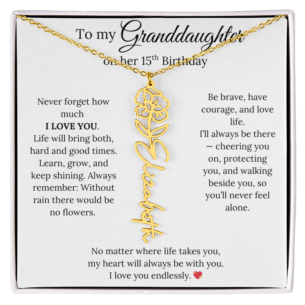 15th Birthday Gift For Granddaughter - Personalized Flower Name Necklace
