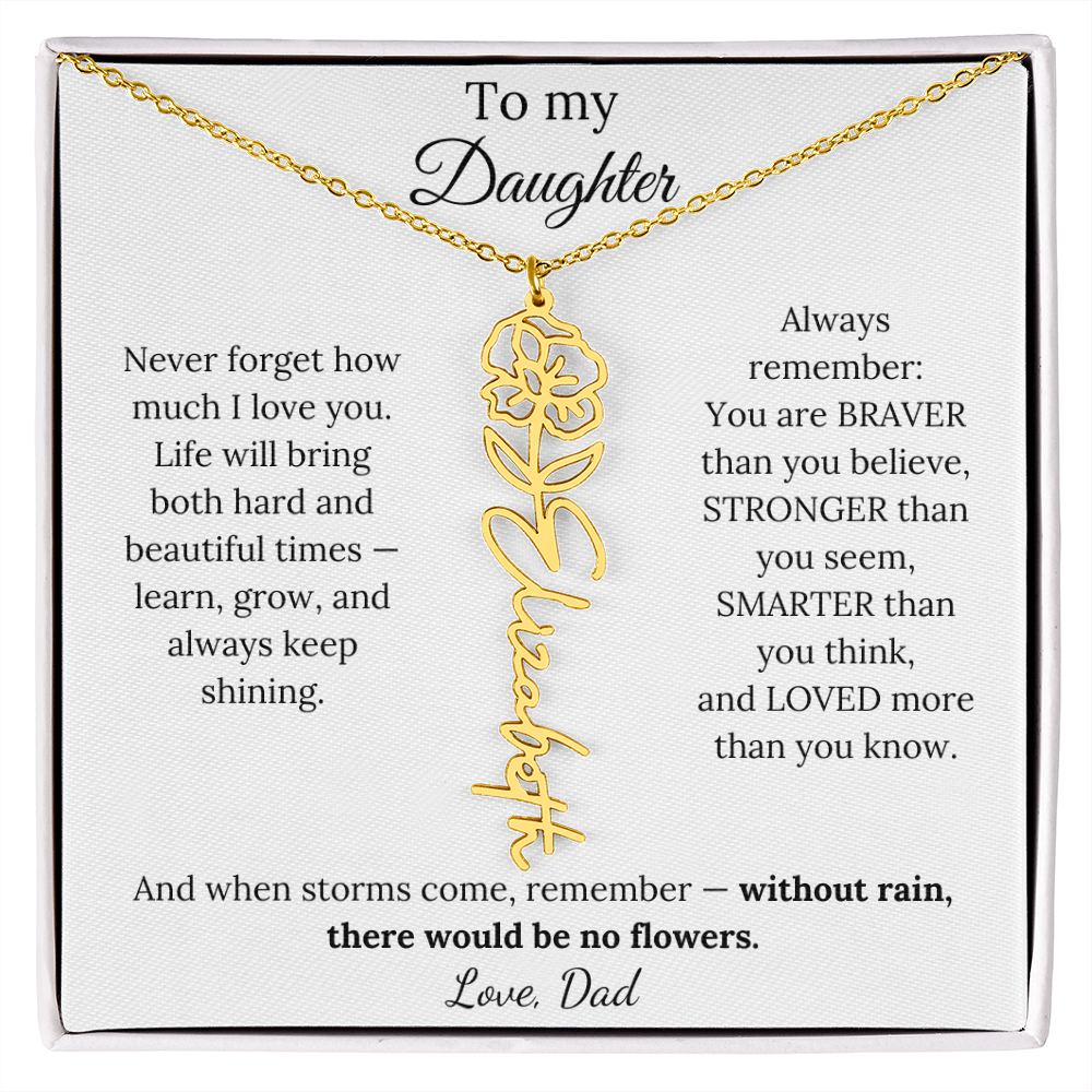 Personalized Jewelry Gift To My Daughter Birth Flower Name Necklace From Dad