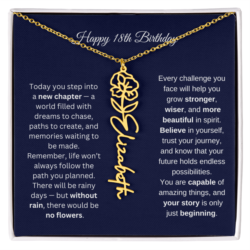 18th Birthday Birth Flower Name Necklace
