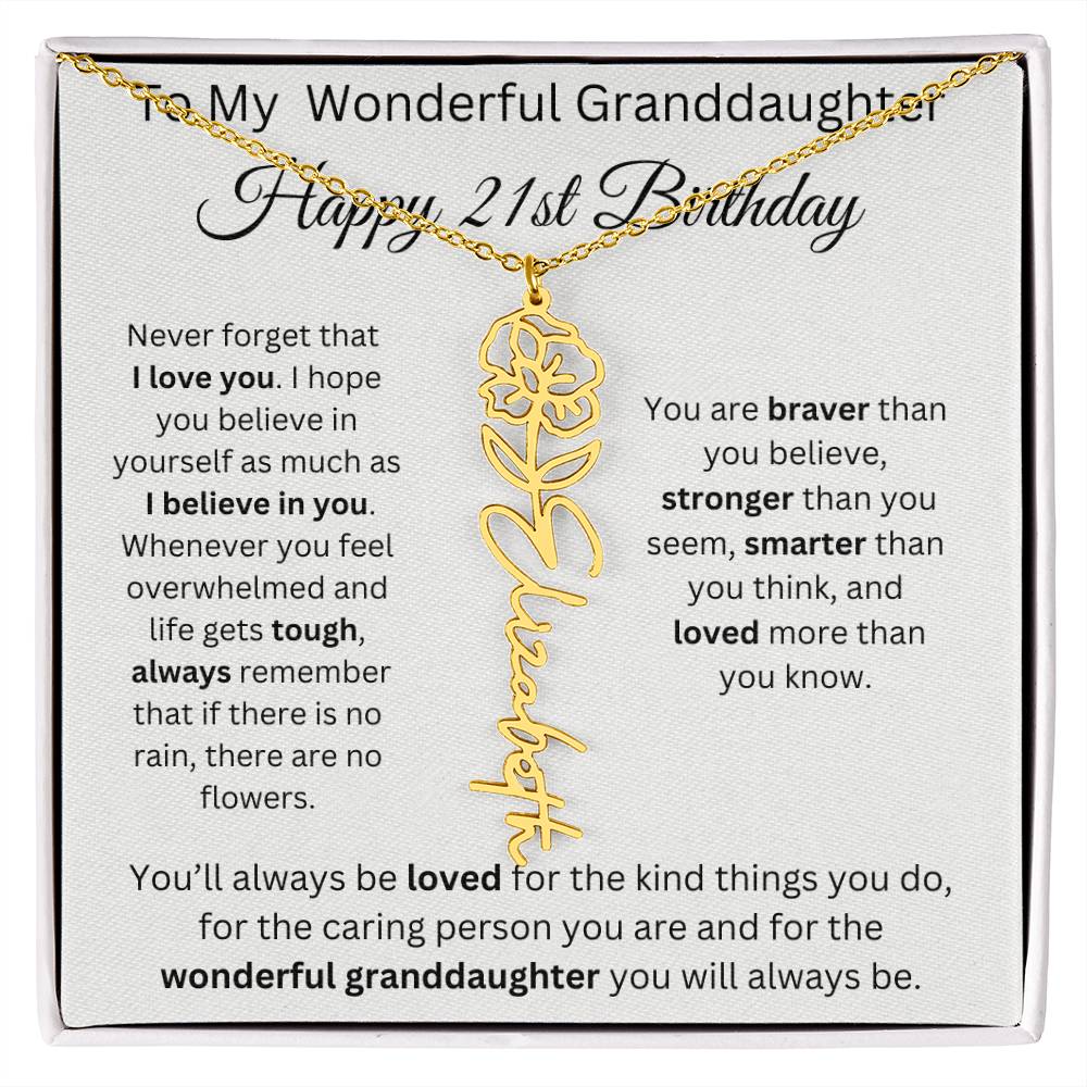 To My Wonderful Granddaughter - Happy 21st Birthday - Flower Name Necklace