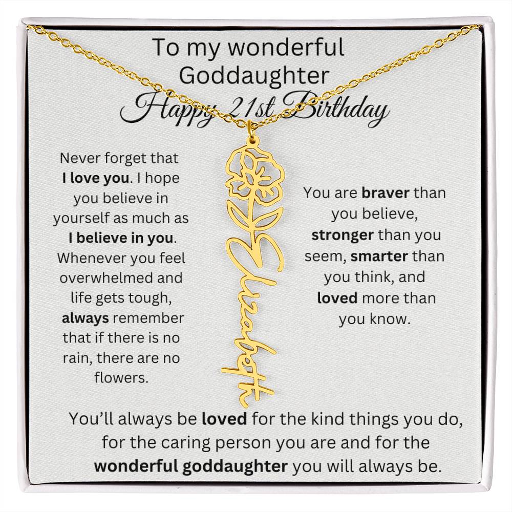 To My Wonderful Goddaughter - Happy 21st Birthday - Flower Name Necklace