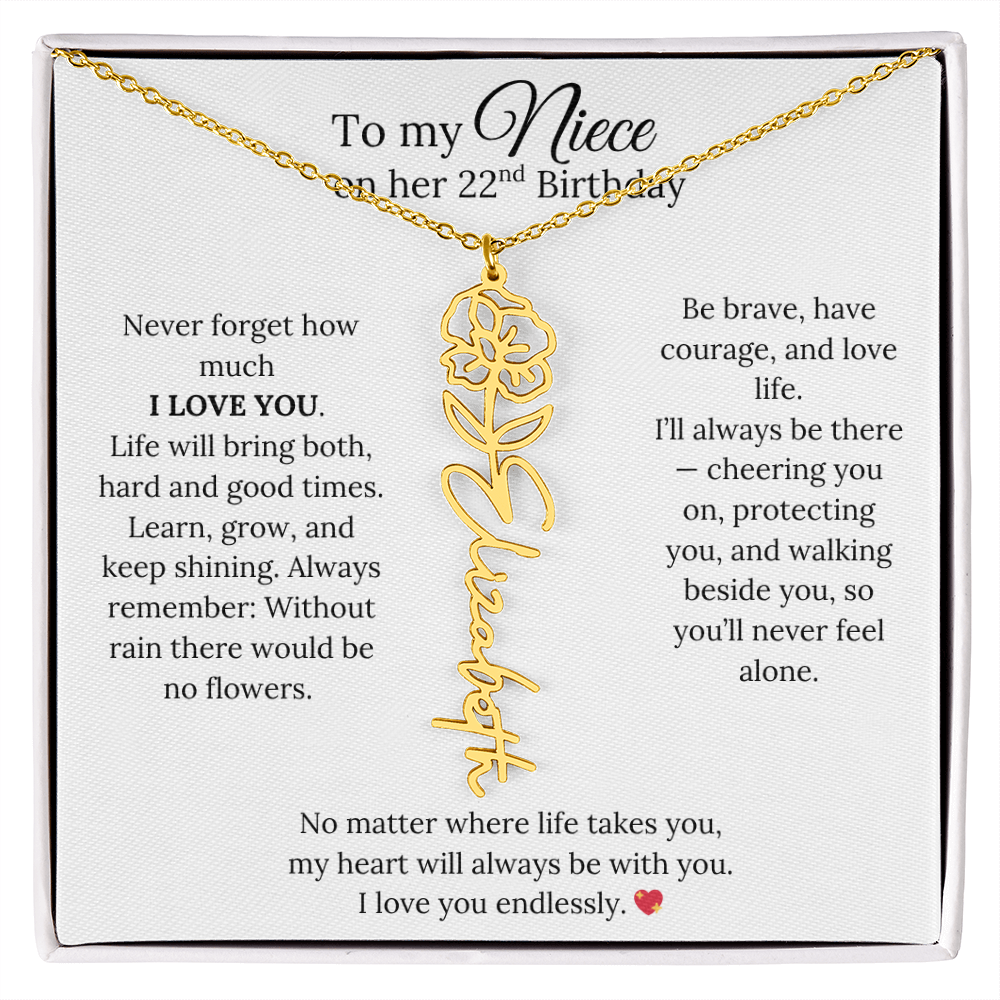 22nd Birthday Gift from Aunt - Personalized Birth Flower Name Necklace