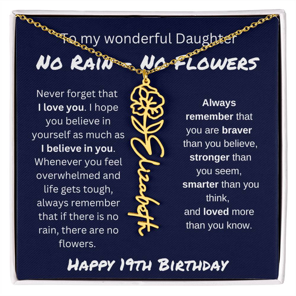 No Rain - No Flower | Happy 19th Birthday | Flower Name Necklace