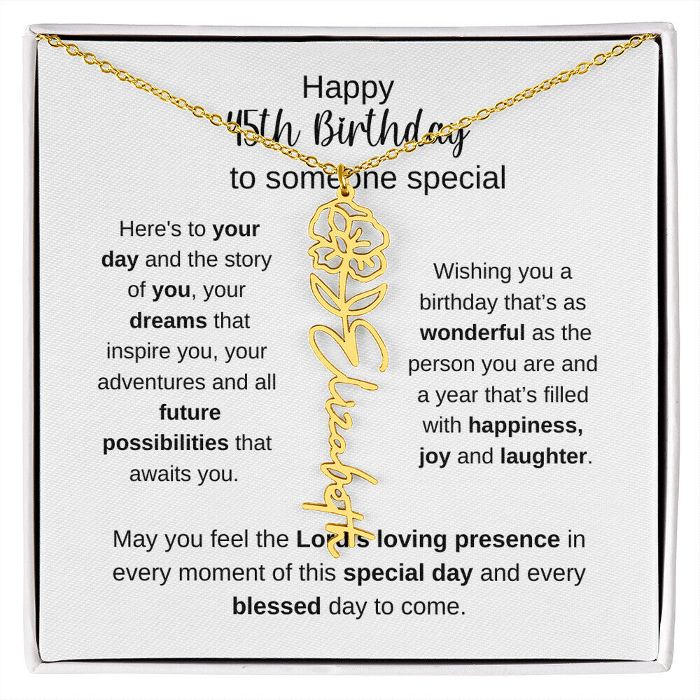 Happy 45th Birthday To Someone Special - Flower Name Necklace