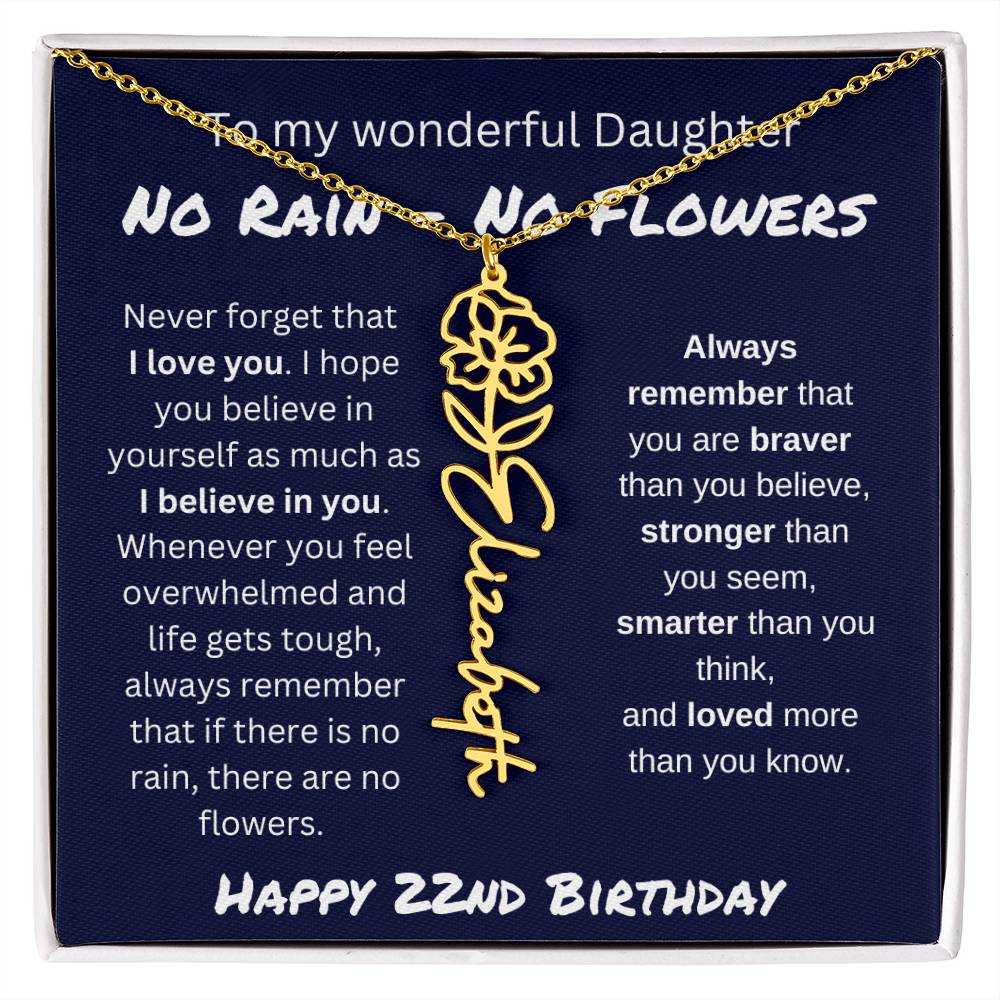 No Rain - No Flower | Happy 22nd Birthday | Flower Name Necklace
