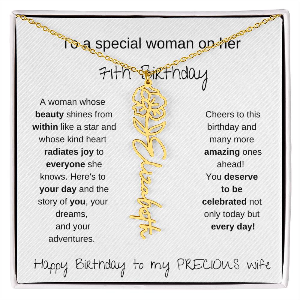 Happy 71th Birthday To My Precious Wife - Birthflower Necklace