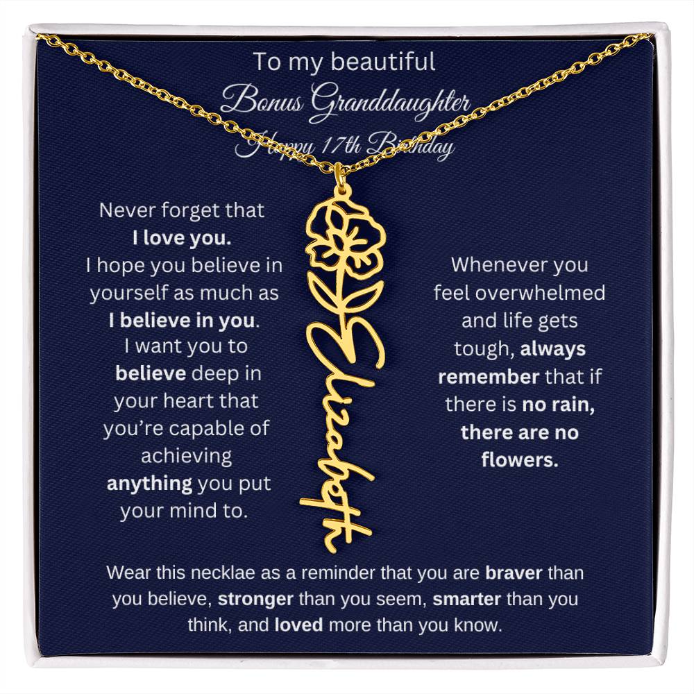 Bonus Granddaughter 17th Birthday | I Love You | Flower Name Necklace