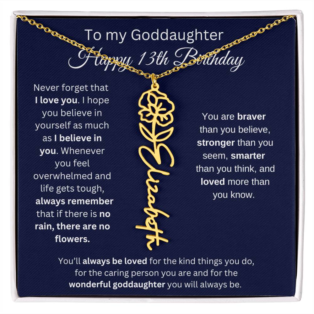 To My Goddaughter - Happy 13th Birthday - Flower Name Necklace