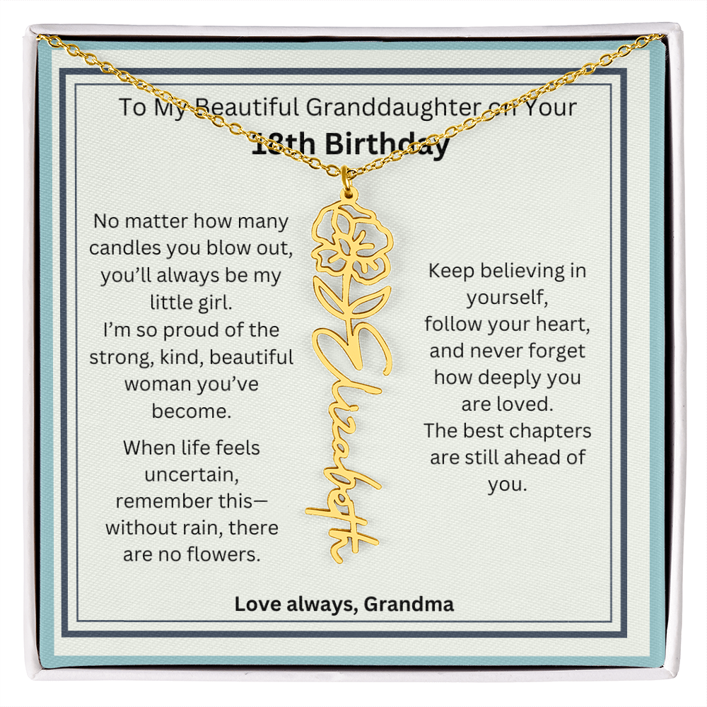 18th Birthday Gift for Granddaughter - Birth Flower Name Necklace