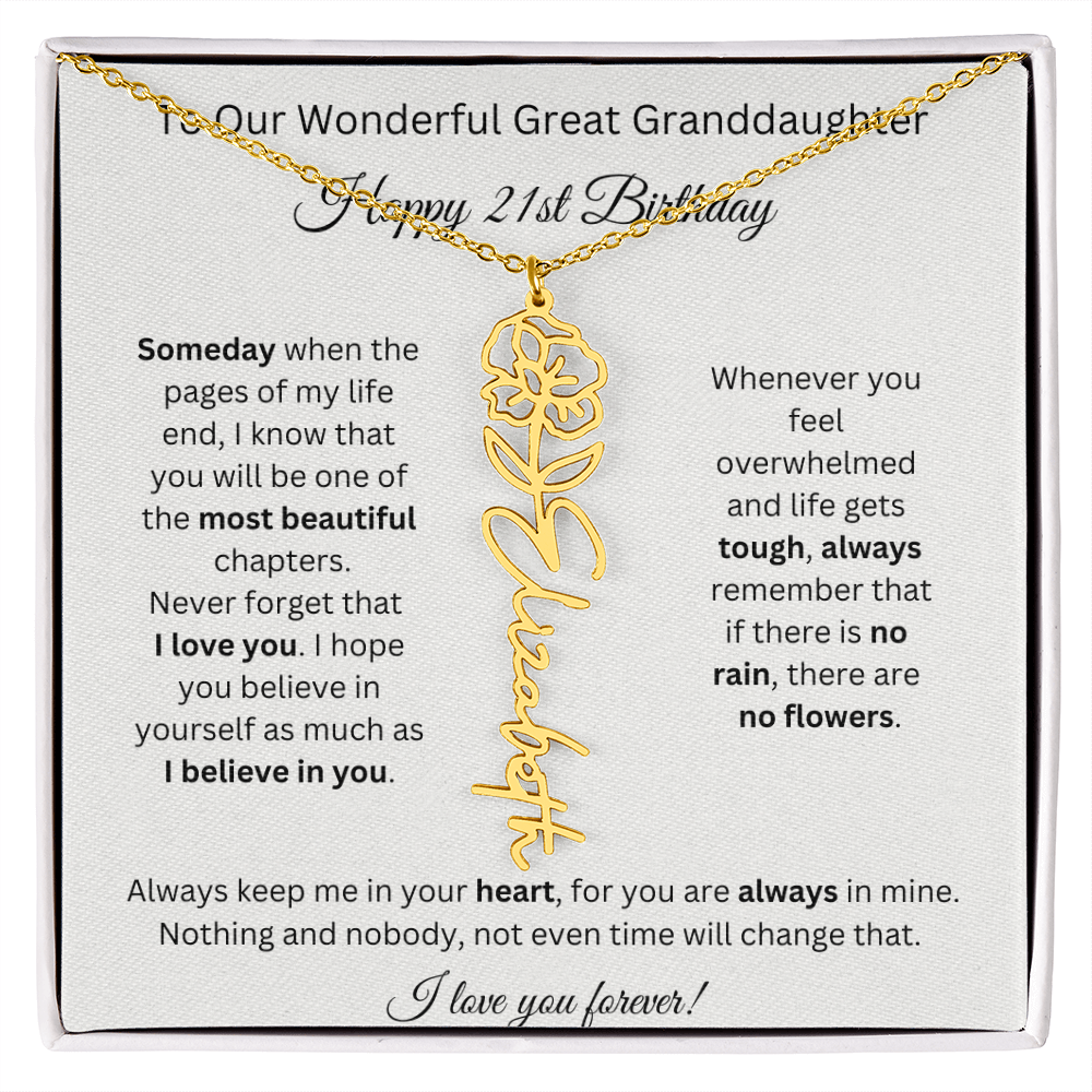 Birthflower Name Necklace To My Great Granddaughter's 21st Birthday