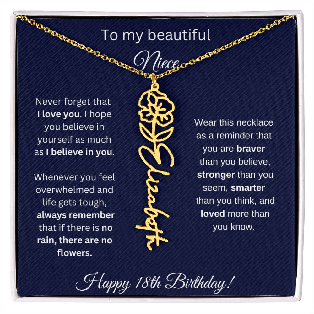 Niece 18th Birthday | Never Forget That I Love You | Birth Flower Name Necklace