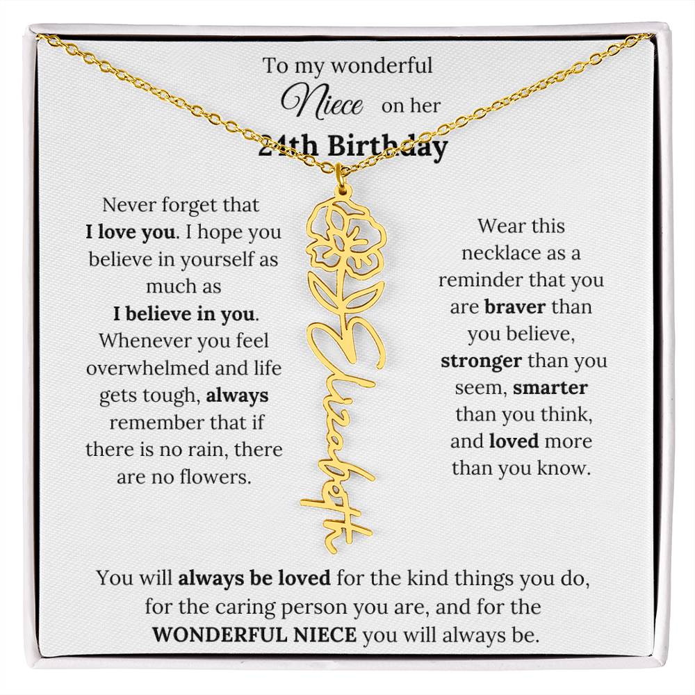 To My Wonderful Niece Happy 24th Birthday | Flower Name Necklace