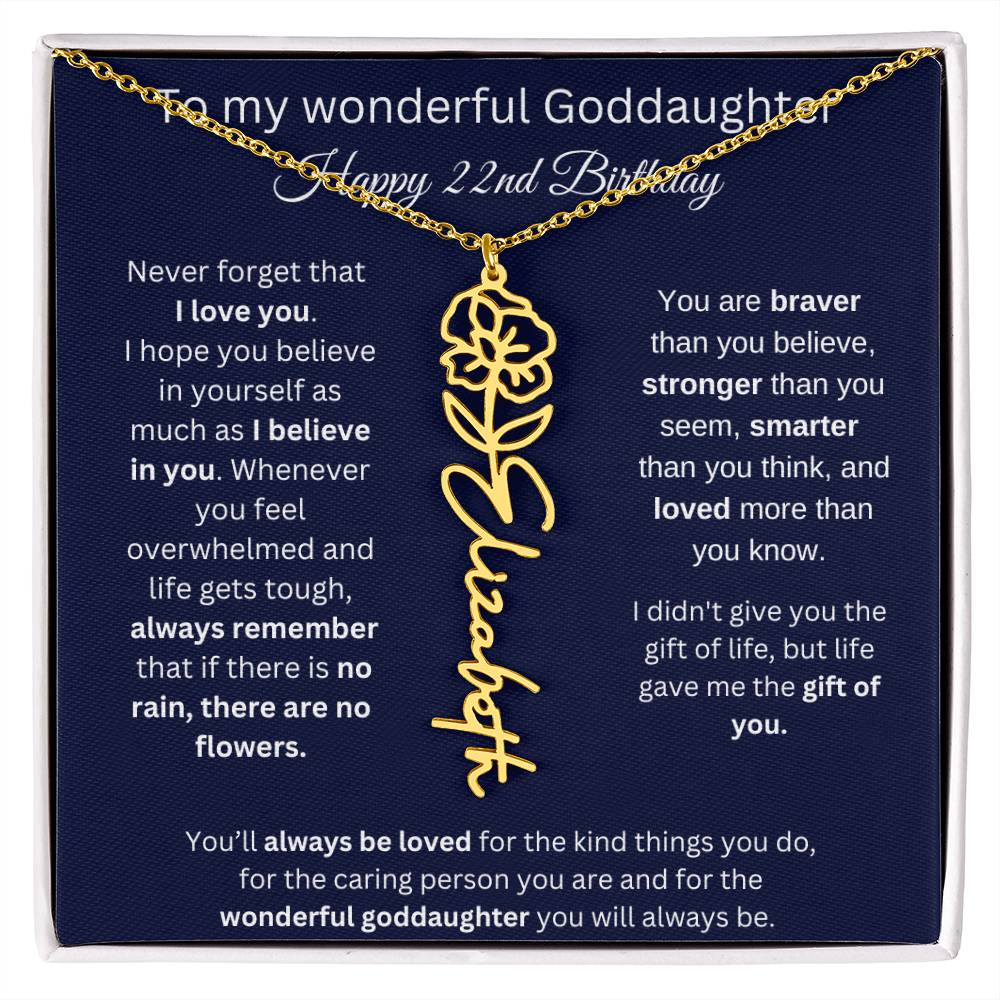 Goddaughter 22nd Birthday Gift | Flower Name Necklace