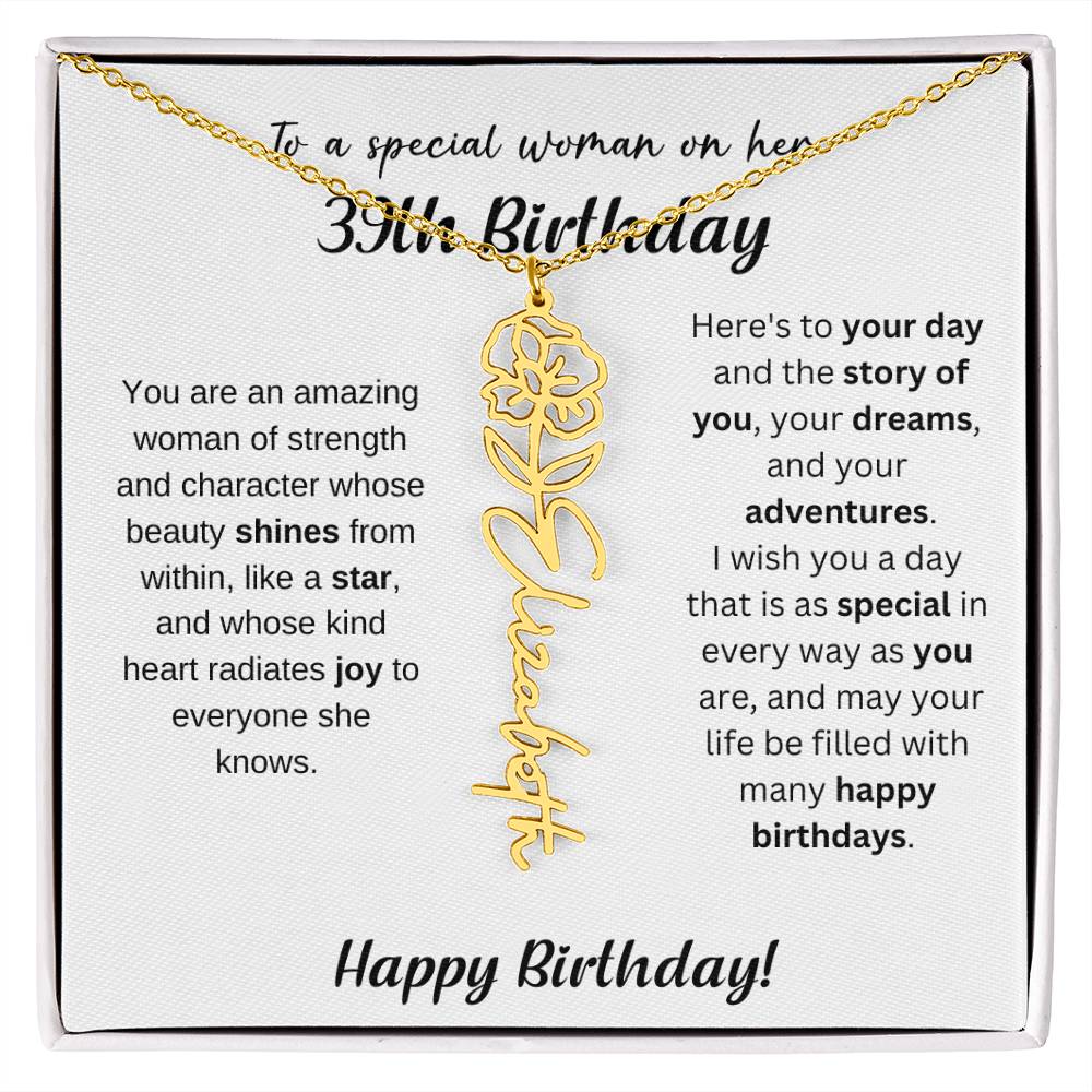 39th Birthday Gift Birthflower Necklace