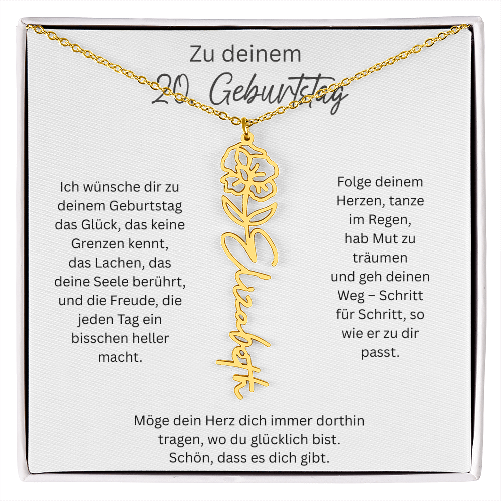 Geburtsblumen Namenskette zum 20 Geburtstag personalisiert Name Kette Gravur Geschenk