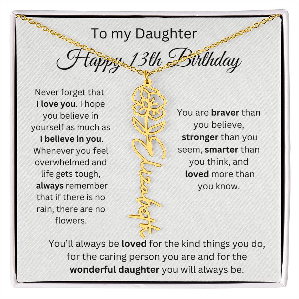 Happy 13th Birthday - Flower Name Necklace