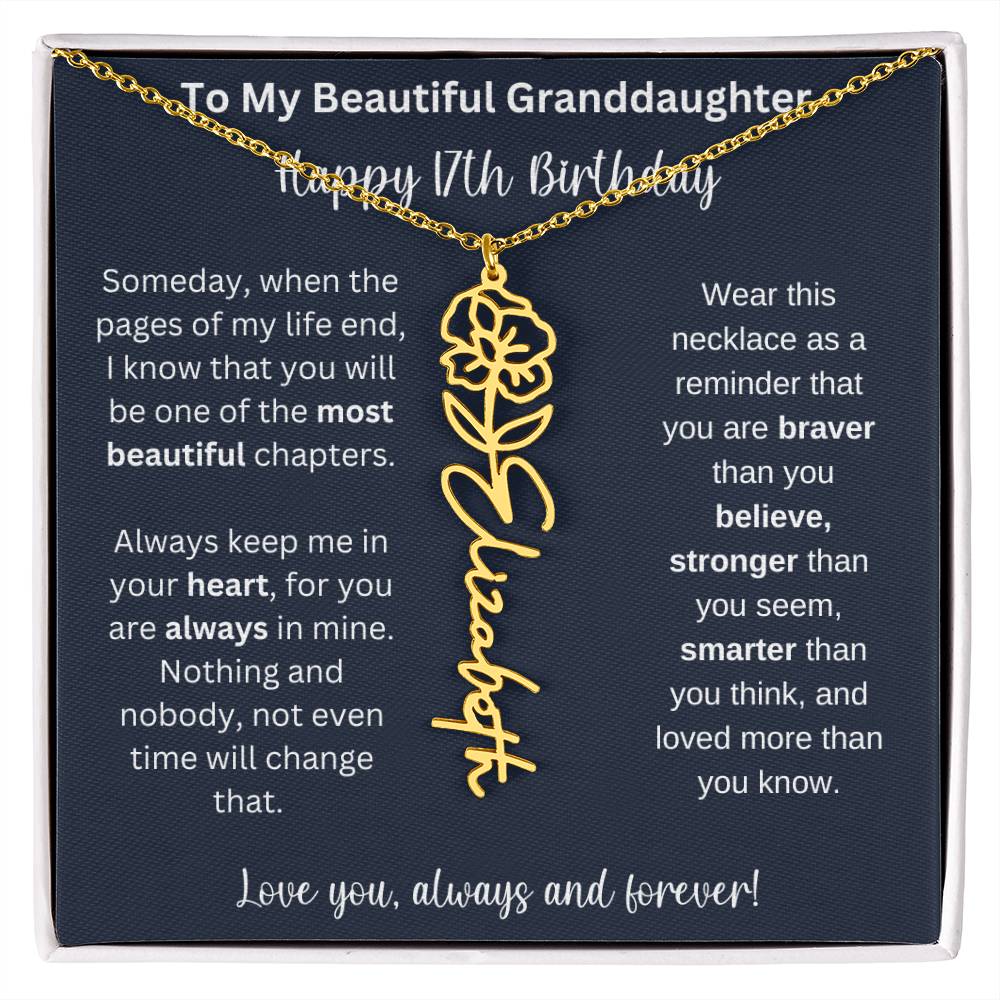 17th Birthday Gift For Granddaughter | Personalized Birth Flower Name Necklace