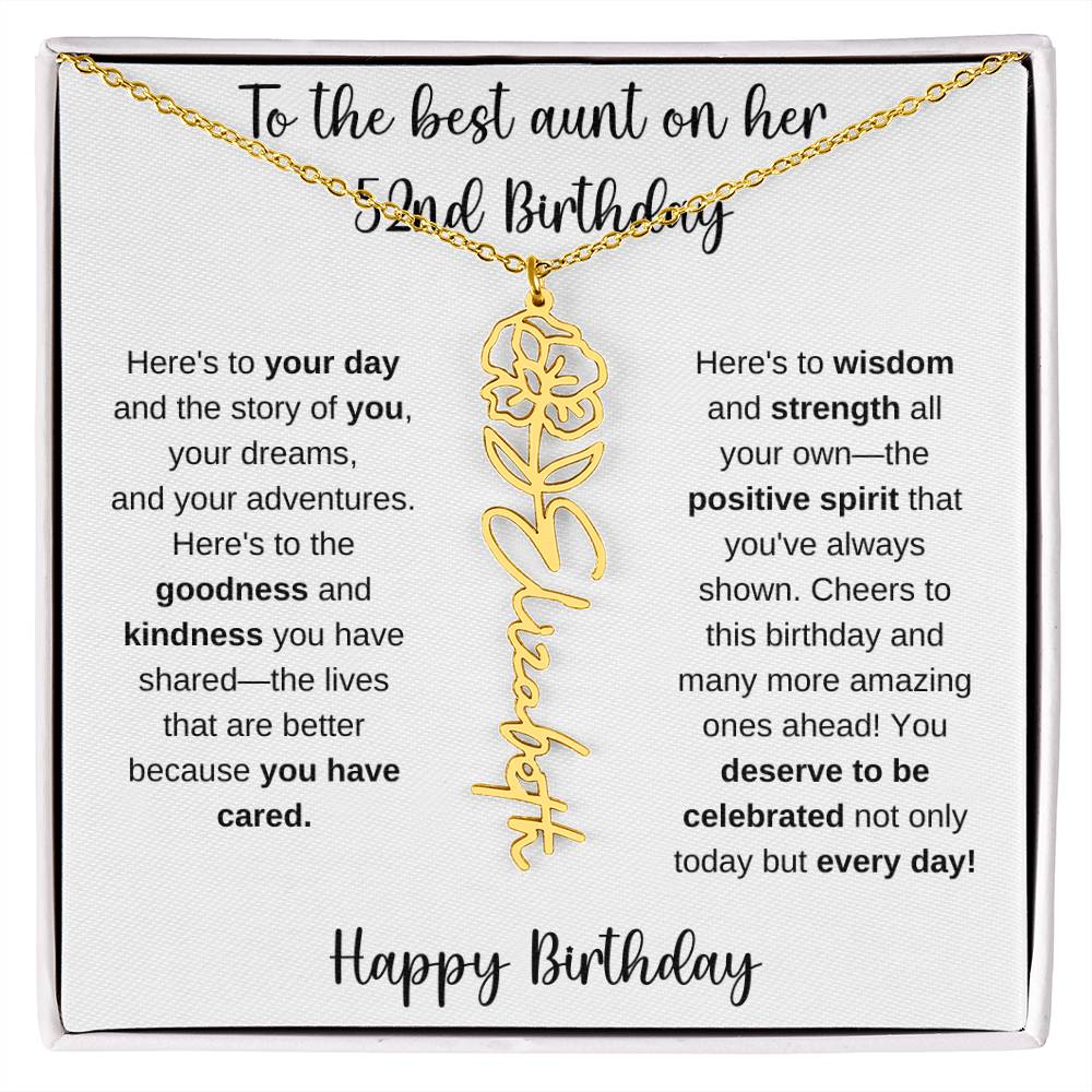 To The Best Aunt - Happy 52nd Birthday | Flower Name Necklace
