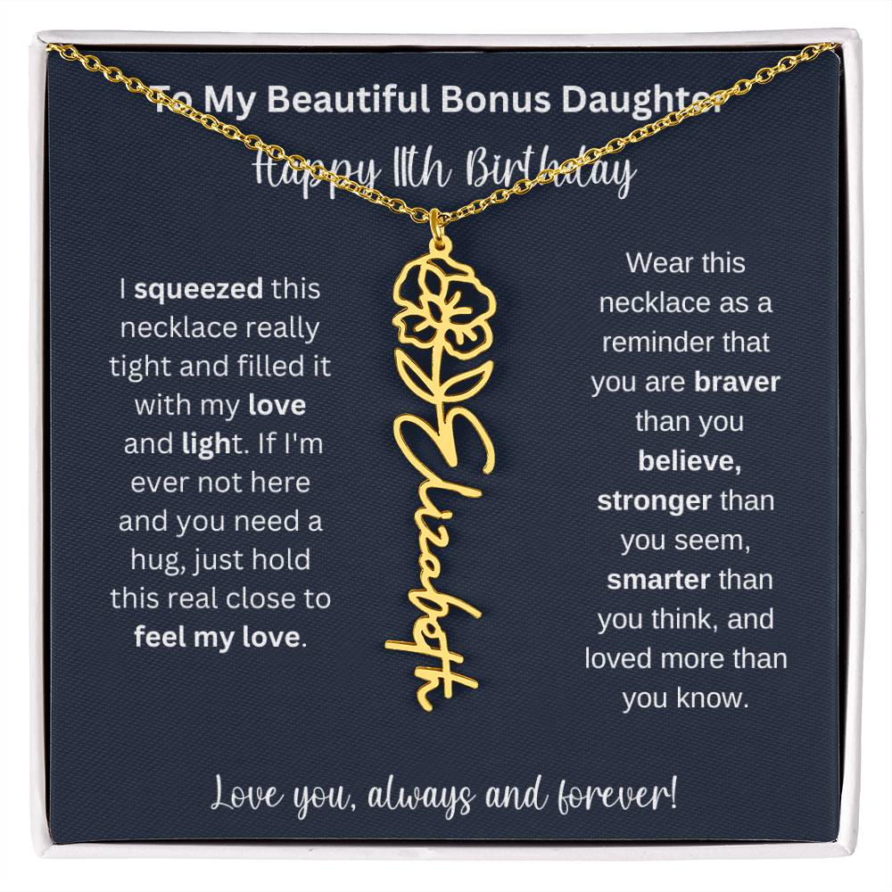 To My Beautiful Bonus Daughter | Happy 11th Birthday | Flower Name Necklace