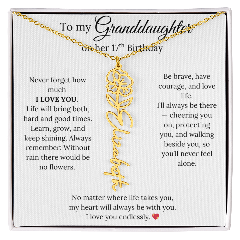 17th Birthday Gift For Granddaughter - Personalized Flower Name Necklace