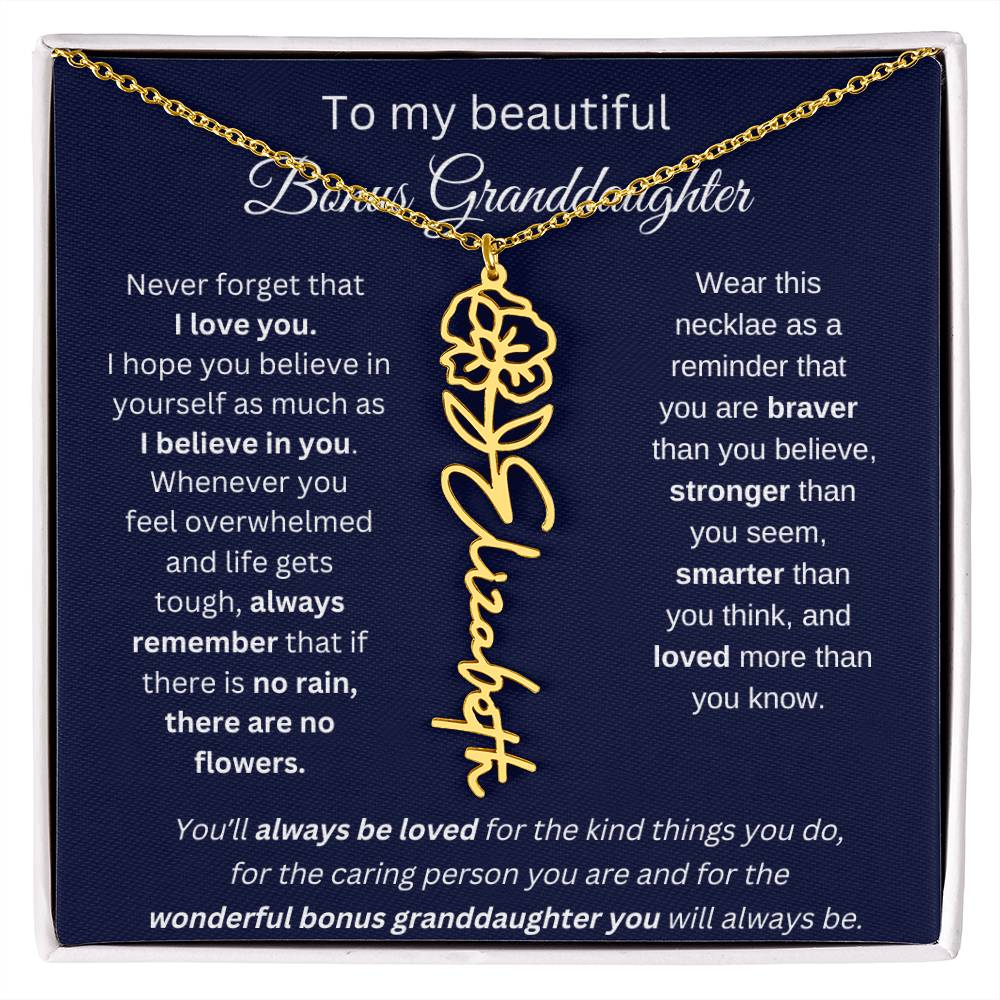 To My Beautiful Bonus Granddaughter | Never Forget That I Love You | Flower Name Necklace