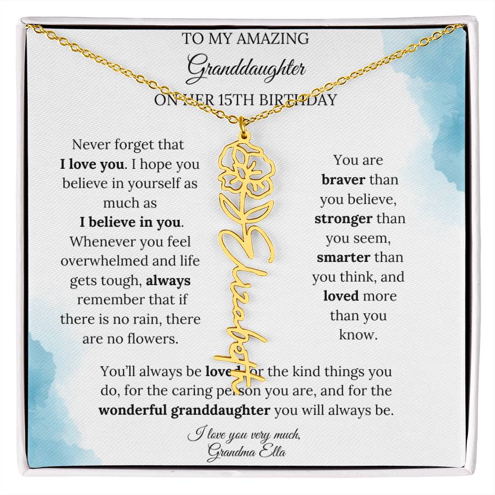 Birth Month Flower Name Necklace for My Granddaughter's 15th Birthday