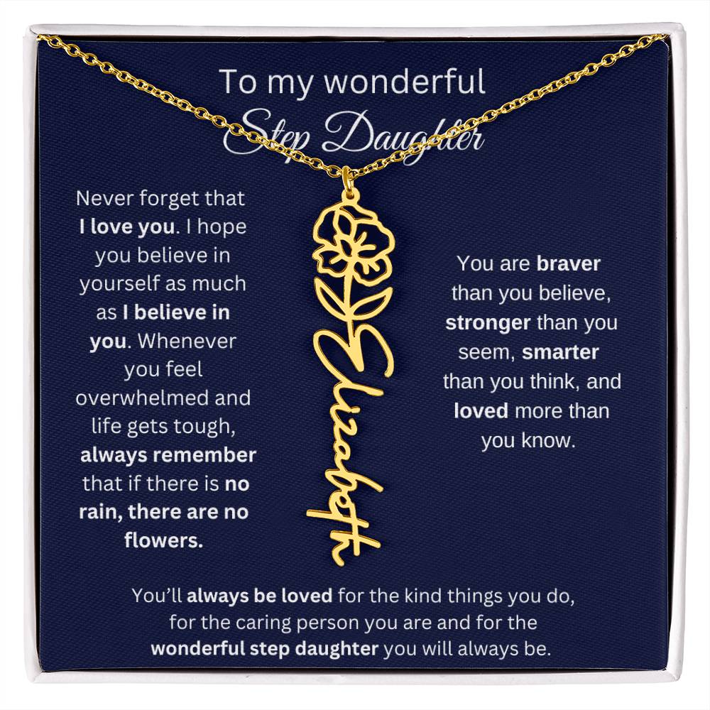 To My  Bonus Daughter Birthmonth Flower Necklace 4