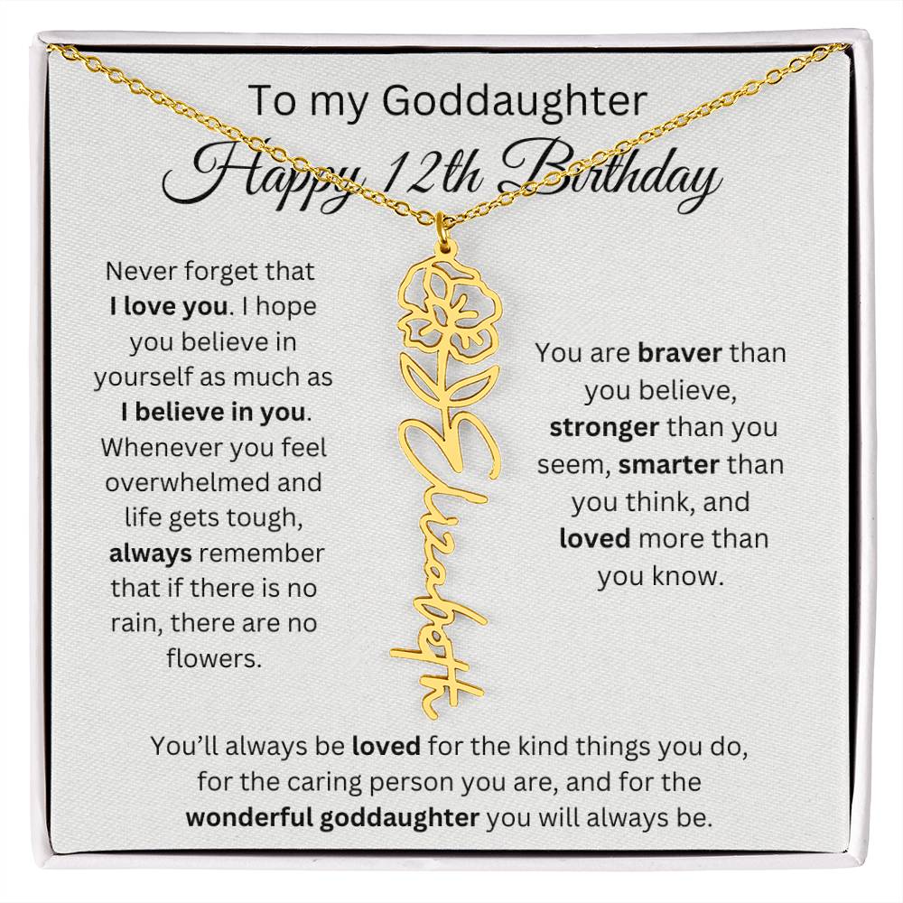 To My Goddaughter Happy 12th Birthday - Flower Name Necklace