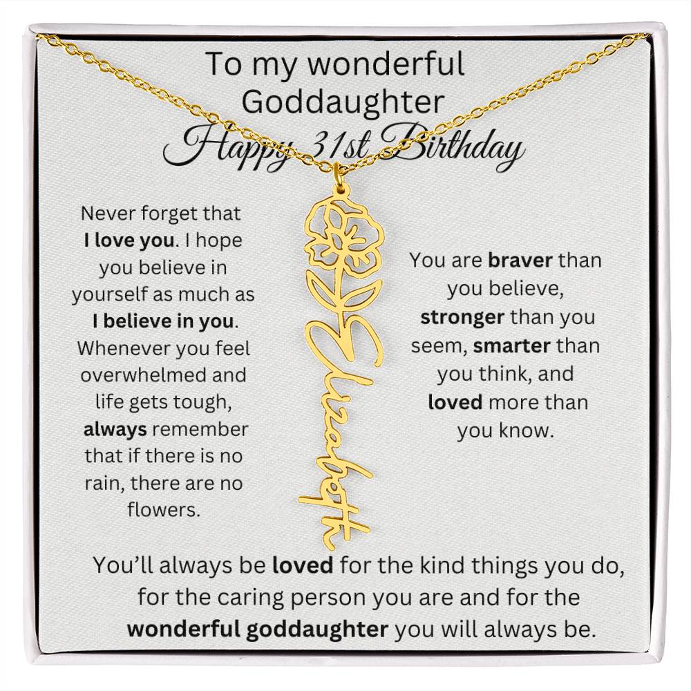To My Wonderful Goddaughter - Happy 31st Birthday - Flower Name Necklace