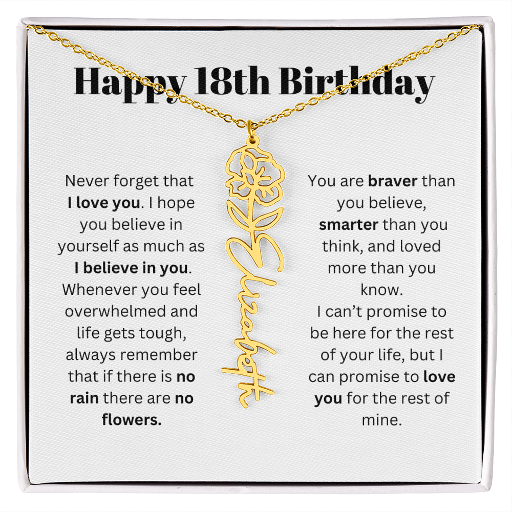 18th Personalized Birthday Gift for Her - Flower Name Necklace